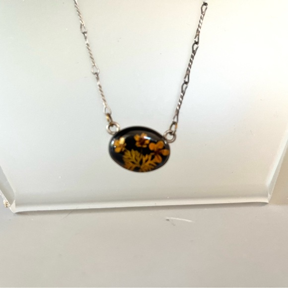 Pressed Flower Necklace, 17 Inch, Delicate Silver Chain, Vintage 1950's - Picture 6 of 8
